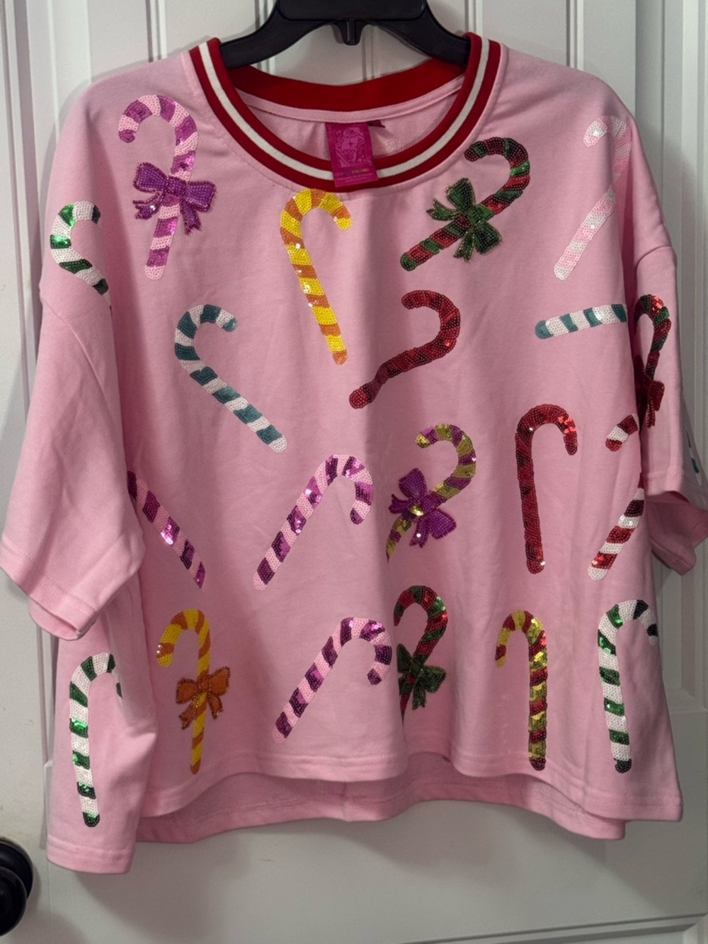 Queen of Sparkles Pink Sequin Candy Cane Top